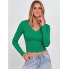 image:imageANRABESS Womens Long Sleeve V Neck Crop TopsGreen