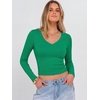 image:imageANRABESS Womens Long Sleeve V Neck Crop TopsGreen