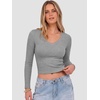 image:imageANRABESS Womens Long Sleeve V Neck Crop TopsGrey