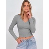 image:imageANRABESS Womens Long Sleeve V Neck Crop TopsGrey