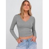 image:imageANRABESS Womens Long Sleeve V Neck Crop TopsGrey