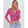 image:imageANRABESS Womens Long Sleeve V Neck Crop TopsHot Pink