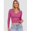 image:imageANRABESS Womens Long Sleeve V Neck Crop TopsHot Pink