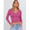 image:imageANRABESS Womens Long Sleeve V Neck Crop TopsHot Pink