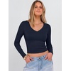 image:imageANRABESS Womens Long Sleeve V Neck Crop TopsNavy Blue