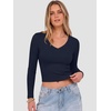 image:imageANRABESS Womens Long Sleeve V Neck Crop TopsNavy Blue