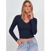 image:imageANRABESS Womens Long Sleeve V Neck Crop TopsNavy Blue