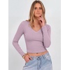image:imageANRABESS Womens Long Sleeve V Neck Crop TopsPurple