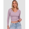 image:imageANRABESS Womens Long Sleeve V Neck Crop TopsPurple