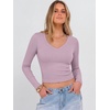 image:imageANRABESS Womens Long Sleeve V Neck Crop TopsPurple