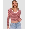 image:imageANRABESS Womens Long Sleeve V Neck Crop TopsRed White Stripe