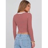 image:imageANRABESS Womens Long Sleeve V Neck Crop TopsRed White Stripe
