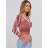 image:imageANRABESS Womens Long Sleeve V Neck Crop TopsRed White Stripe