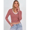 image:imageANRABESS Womens Long Sleeve V Neck Crop TopsRed White Stripe