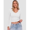 image:imageANRABESS Womens Long Sleeve V Neck Crop TopsWhite