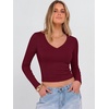 image:imageANRABESS Womens Long Sleeve V Neck Crop TopsWine Red