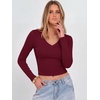 image:imageANRABESS Womens Long Sleeve V Neck Crop TopsWine Red