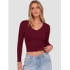 image:imageANRABESS Womens Long Sleeve V Neck Crop TopsWine Red