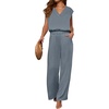 image:imageANRABESS Women Summer 2 Piece Outfits VNeck Top and Wide Leg Pants Set Comfy AllDay Wear for Lounge amp Daily Travel Sets Grey Blue Large