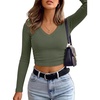 image:imageANRABESS Womens Long Sleeve V Neck Crop TopsArmy Green