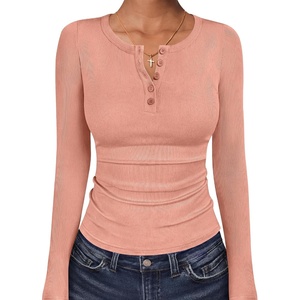 image:imageANRABESS Womens Long Sleeve Shirts Fall Henley TopsCoral