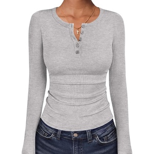 image:imageANRABESS Womens Long Sleeve Shirts Fall Henley TopsGrey