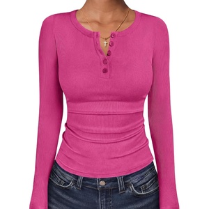 image:imageANRABESS Womens Long Sleeve Shirts Fall Henley TopsHot Pink