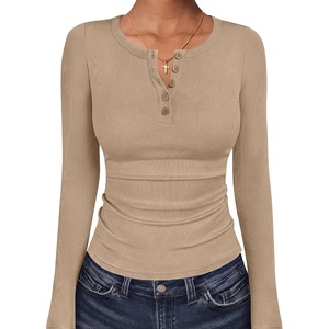 image:imageANRABESS Womens Long Sleeve Shirts Fall Henley TopsLight Khaki