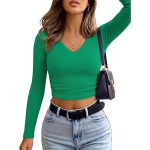 image:imageANRABESS Womens Long Sleeve V Neck Crop TopsGreen