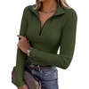 image:imageANRABESS Long Sleeve Shirts for Women Quarter Zip Ribbed Sweater TopArmy Green