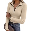 image:imageANRABESS Long Sleeve Shirts for Women Quarter Zip Ribbed Sweater TopBeige