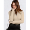 image:imageANRABESS Long Sleeve Shirts for Women Quarter Zip Ribbed Sweater TopBeige