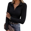 image:imageANRABESS Long Sleeve Shirts for Women Quarter Zip Ribbed Sweater TopBlack