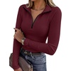 image:imageANRABESS Long Sleeve Shirts for Women Quarter Zip Ribbed Sweater TopDeep Red