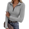 image:imageANRABESS Long Sleeve Shirts for Women Quarter Zip Ribbed Sweater TopGrey