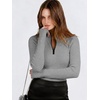 image:imageANRABESS Long Sleeve Shirts for Women Quarter Zip Ribbed Sweater TopGrey