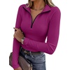 image:imageANRABESS Long Sleeve Shirts for Women Quarter Zip Ribbed Sweater TopHot Pink