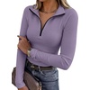 image:imageANRABESS Long Sleeve Shirts for Women Quarter Zip Ribbed Sweater TopPurple