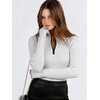 image:imageANRABESS Long Sleeve Shirts for Women Quarter Zip Ribbed Sweater TopWhite
