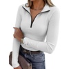 image:imageANRABESS Long Sleeve Shirts for Women Quarter Zip Ribbed Sweater TopWhite
