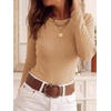 image:imageANRABESS Women Long Sleeve Knit Top Fall Lightweight Fitted Sweater ShirtsKhaki