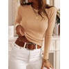 image:imageANRABESS Women Long Sleeve Knit Top Fall Lightweight Fitted Sweater ShirtsKhaki