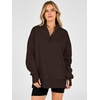 image:imageANRABESS Womens Quarter Zip Pullover Oversized SweatshirtsDeep Brown