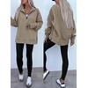 image:imageANRABESS Womens Quarter Zip Pullover Oversized SweatshirtsLight Khaki