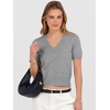 image:imageANRABESS Womens Short Sleeve Sweaters Cropped V NeckDark Grey