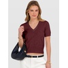 image:imageANRABESS Womens Short Sleeve Sweaters Cropped V NeckDark Red