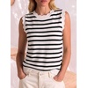 image:imageANRABESS Womens Sleeveless Scallop Sweater Vest Crew Neck Tank TopsStriped Black White