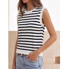 image:imageANRABESS Womens Sleeveless Scallop Sweater Vest Crew Neck Tank TopsStriped Black White