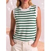 image:imageANRABESS Womens Sleeveless Scallop Sweater Vest Crew Neck Tank TopsStriped Green White