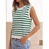 image:imageANRABESS Womens Sleeveless Scallop Sweater Vest Crew Neck Tank TopsStriped Green White